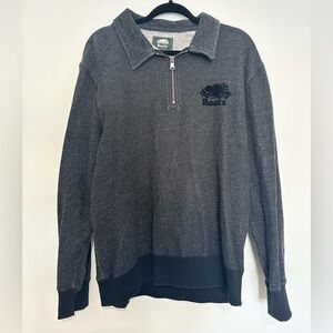 Roots Canada 1/4 Zip Mens XL  French Terry Collared Sweater Sweatshirt Charcoal